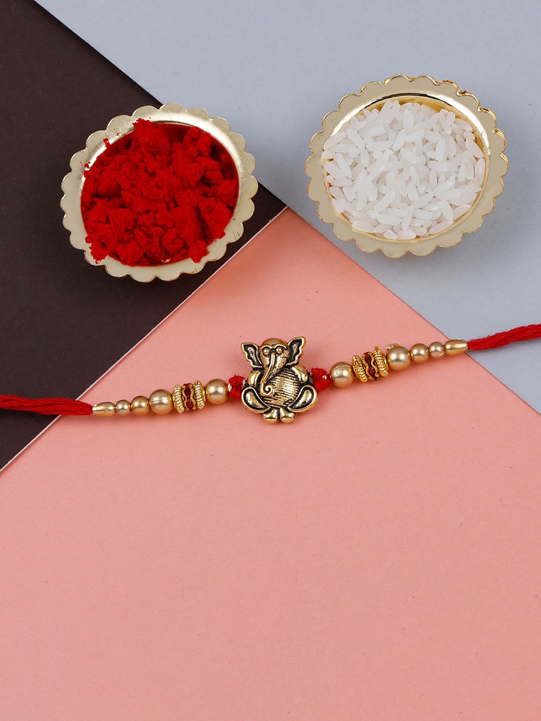 Silver Shine Set Of 3 Beaded Rakhis With Pooja Thali & Roli Chawal with Greeting Card, Red
Silver Shine Set Of 3 Beaded Rakhis With Pooja Thali & Roli Chawal with Greeting Card, Red