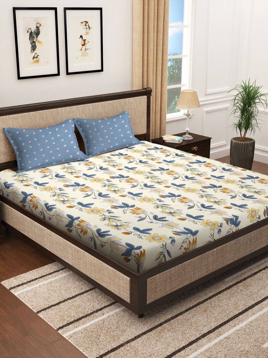 SOKNACK Cream Coloured & Blue Printed 280 TC Double King Bedsheet With 2 Pillow Covers
SOKNACK Cream Coloured & Blue Printed 280 TC Double King Bedsheet With 2 Pillow Covers