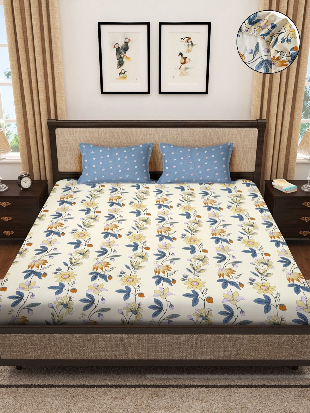 SOKNACK Cream-Coloured Floral Printed 300 TC Fitted King Bedsheet with 2 Pillow Covers
SOKNACK Cream-Coloured Floral Printed 300 TC Fitted King Bedsheet with 2 Pillow Covers