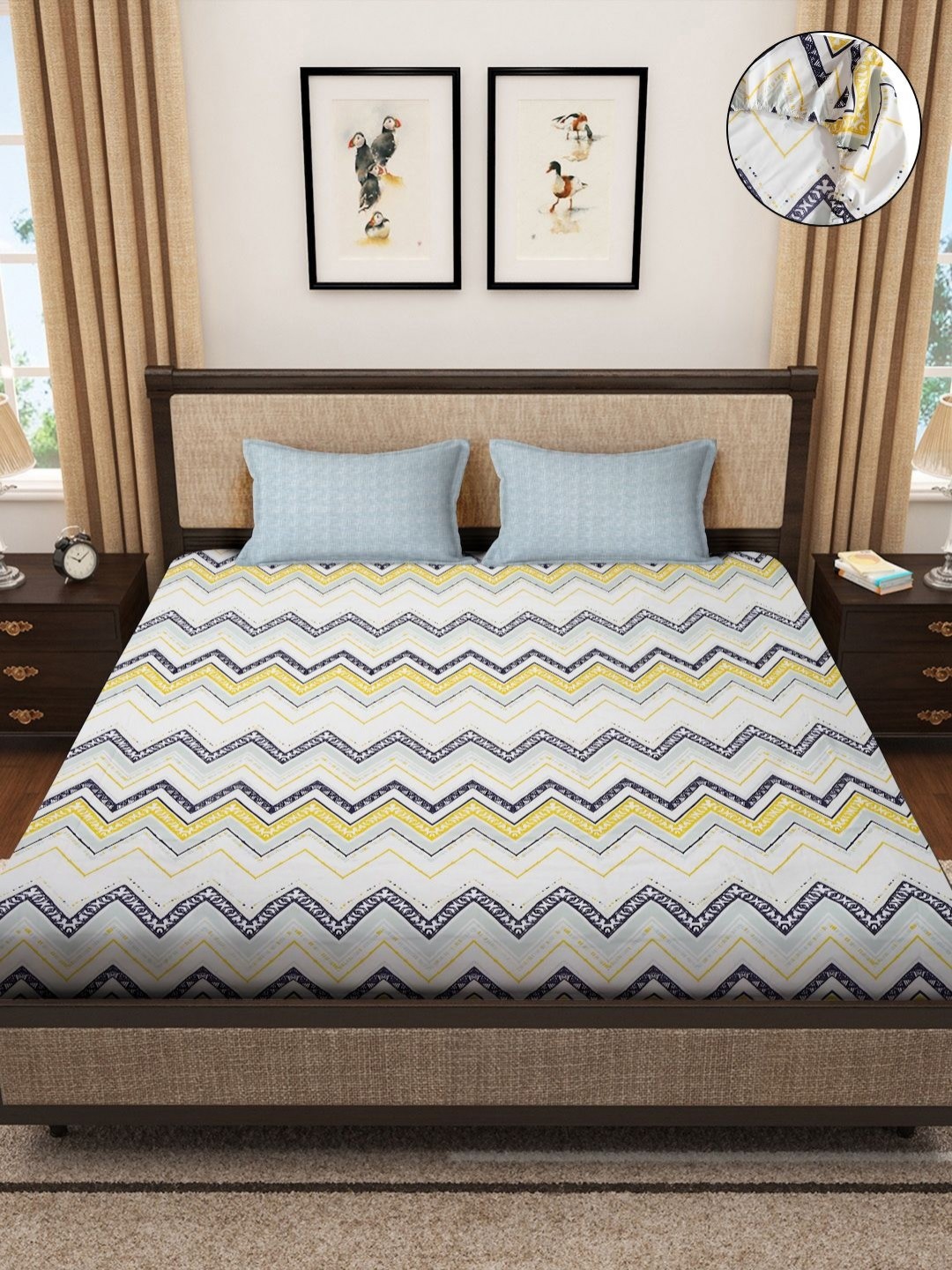 SOKNACK White & Blue Geometric Printed 300 TC Fitted King Bedsheet with 2 Pillow Covers
SOKNACK White & Blue Geometric Printed 300 TC Fitted King Bedsheet with 2 Pillow Covers
