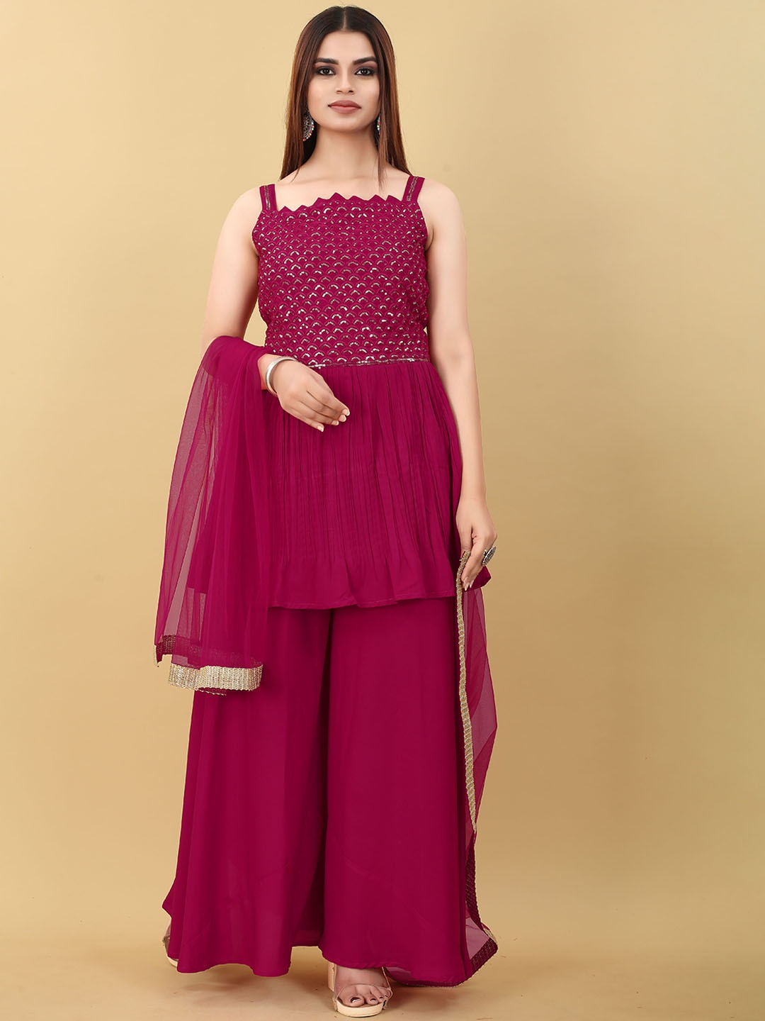 Sashay Boutique Embroidered Regular Sequinned Kurta with Sharara & With Dupatta, Pink
Sashay Boutique Embroidered Regular Sequinned Kurta with Sharara & With Dupatta, Pink