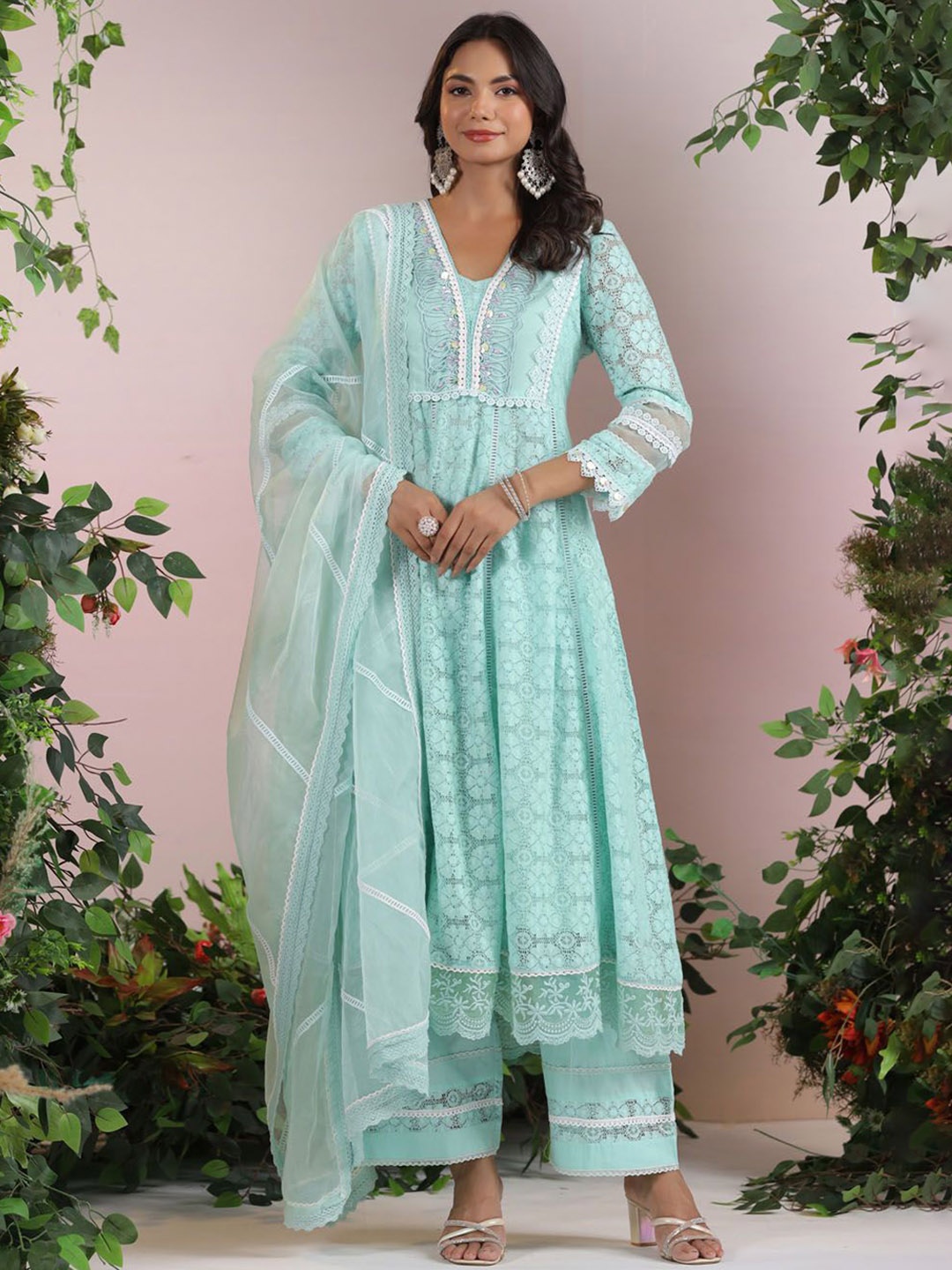 Meena Bazaar Floral Printed Gotta Patti Anarkali Kurta with Trousers & Dupatta, Sea green
Meena Bazaar Floral Printed Gotta Patti Anarkali Kurta with Trousers & Dupatta, Sea green