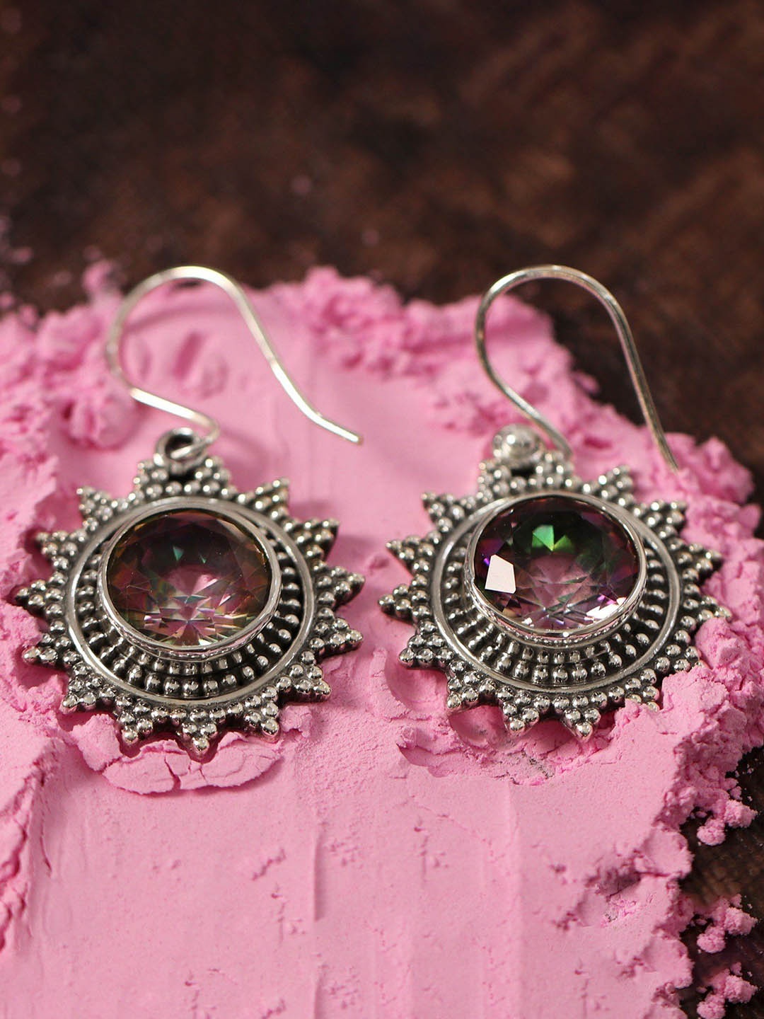 Exotic India Mystic Topaz Gemstone Sun-Shaped Sterling Silver Earrings
Exotic India Mystic Topaz Gemstone Sun-Shaped Sterling Silver Earrings