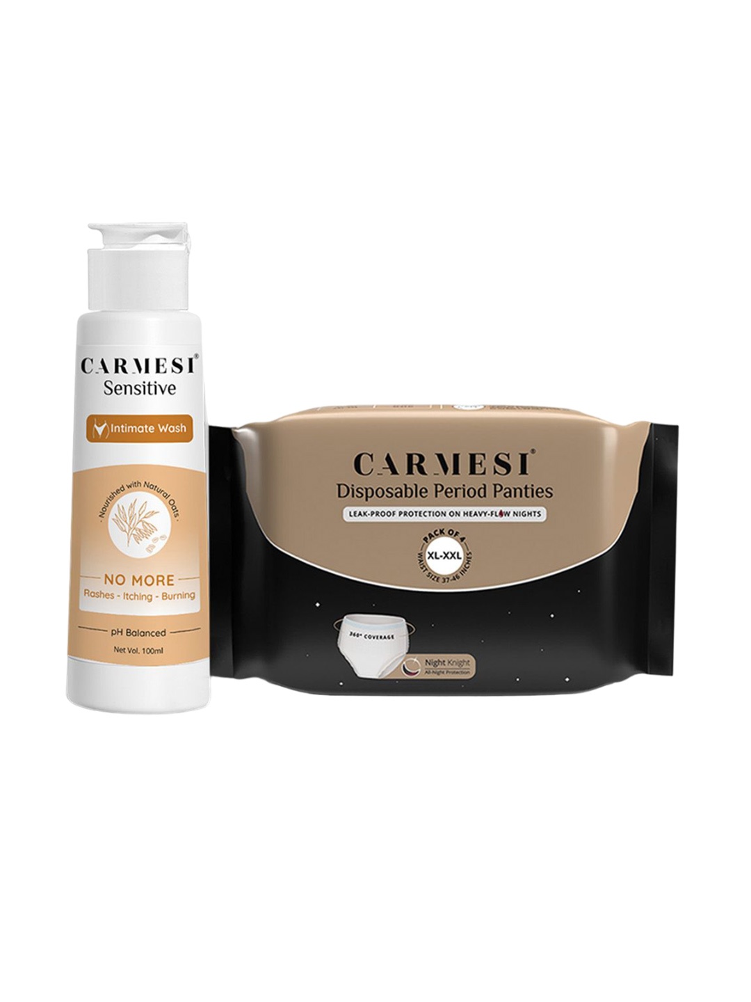 CARMESI Set of Intimate Wash 100ml & Leak Proof Disposable Period Panties - 4Pcs, White
CARMESI Set of Intimate Wash 100ml & Leak Proof Disposable Period Panties - 4Pcs, White