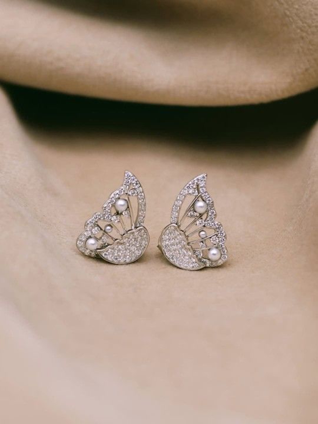 Softwrap Gold-Plated Stainless Steel Crystals Studded & Beaded Butterfly Shaped Studs, Silver
Softwrap Gold-Plated Stainless Steel Crystals Studded & Beaded Butterfly Shaped Studs, Silver