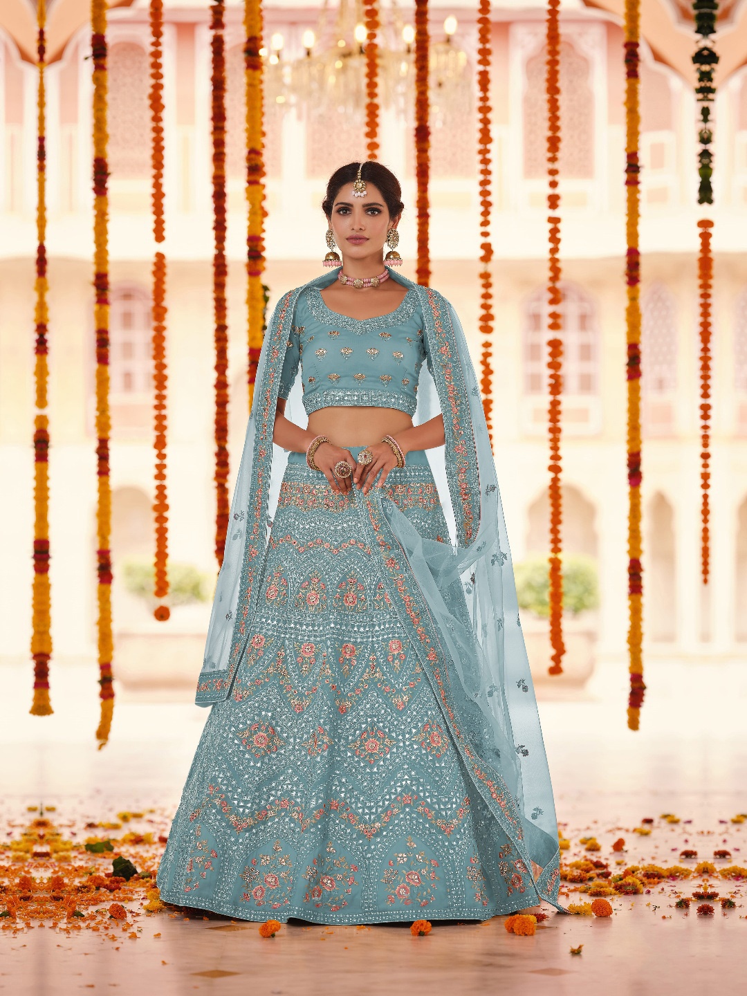 Fusionic Embroidered Thread Work Semi-Stitched Lehenga & Unstitched Blouse With Dupatta, Turquoise blue
Fusionic Embroidered Thread Work Semi-Stitched Lehenga & Unstitched Blouse With Dupatta, Turquoise blue