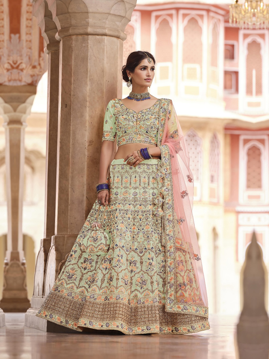 Fusionic Embroidered V-Neck Semi-Stitched Lehenga & Unstitched Blouse With Dupatta, Green
Fusionic Embroidered V-Neck Semi-Stitched Lehenga & Unstitched Blouse With Dupatta, Green