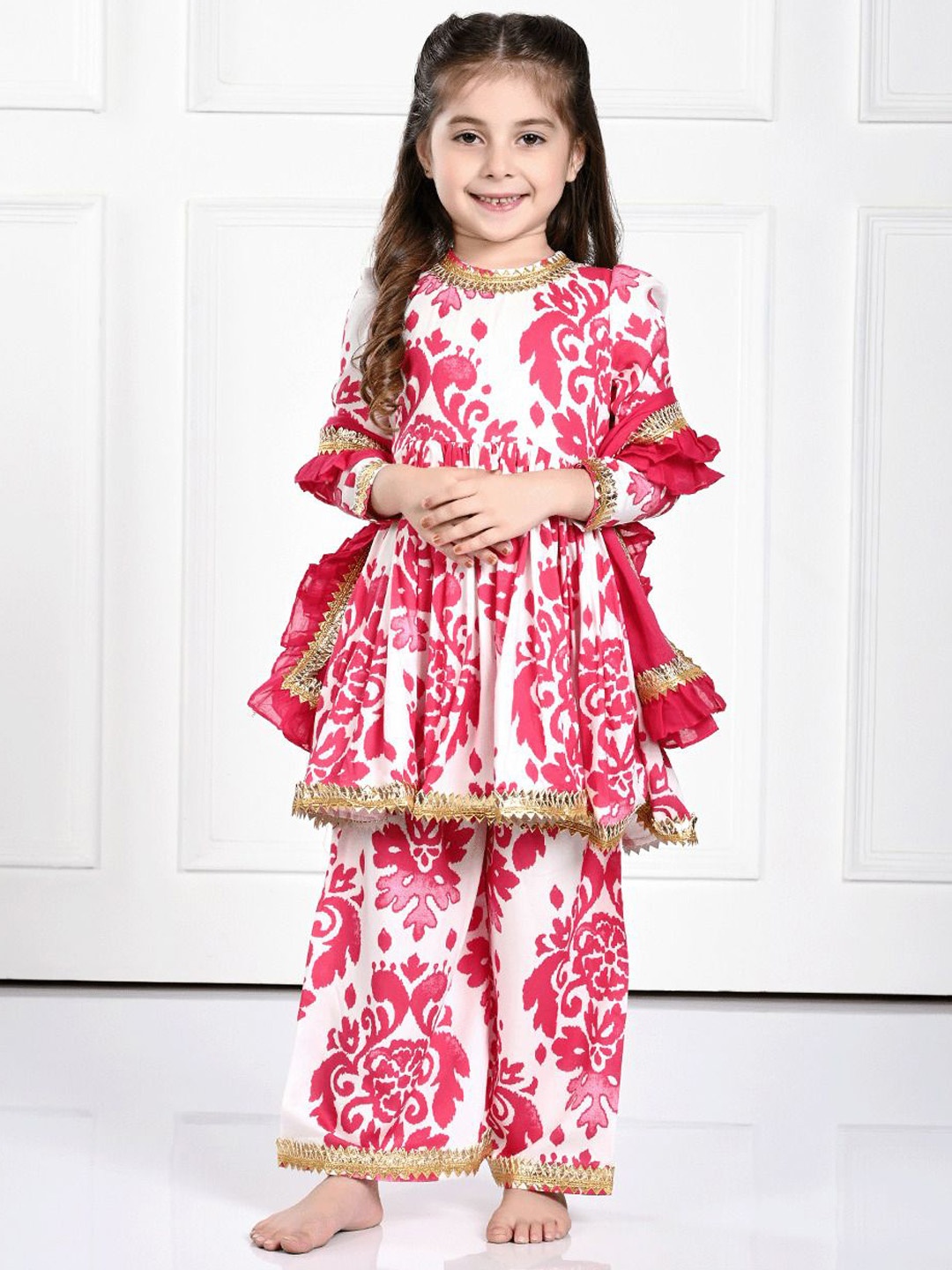 THE PONY & PEONY CO. Girls Ethnic Motifs Printed A-Line Kurti with Trousers & With Dupatta, Pink
THE PONY & PEONY CO. Girls Ethnic Motifs Printed A-Line Kurti with Trousers & With Dupatta, Pink