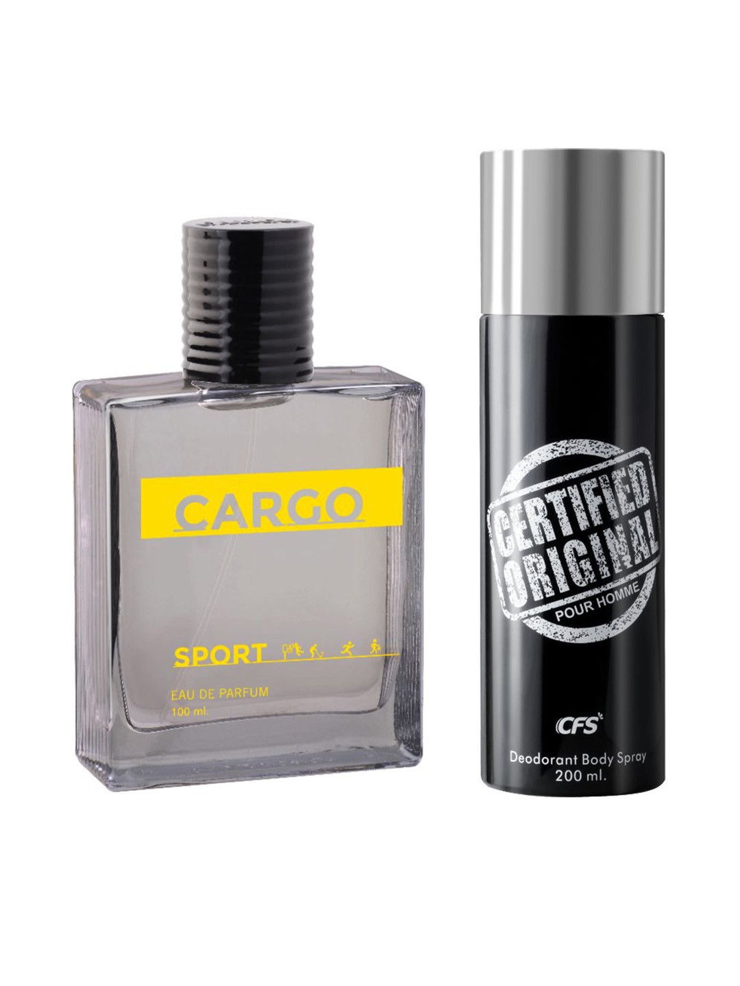 CFS Set of Cargo Sport Eau De Parfum - 100ml & Certified Original Black Deodorant - 200ml, Grey
CFS Set of Cargo Sport Eau De Parfum - 100ml & Certified Original Black Deodorant - 200ml, Grey