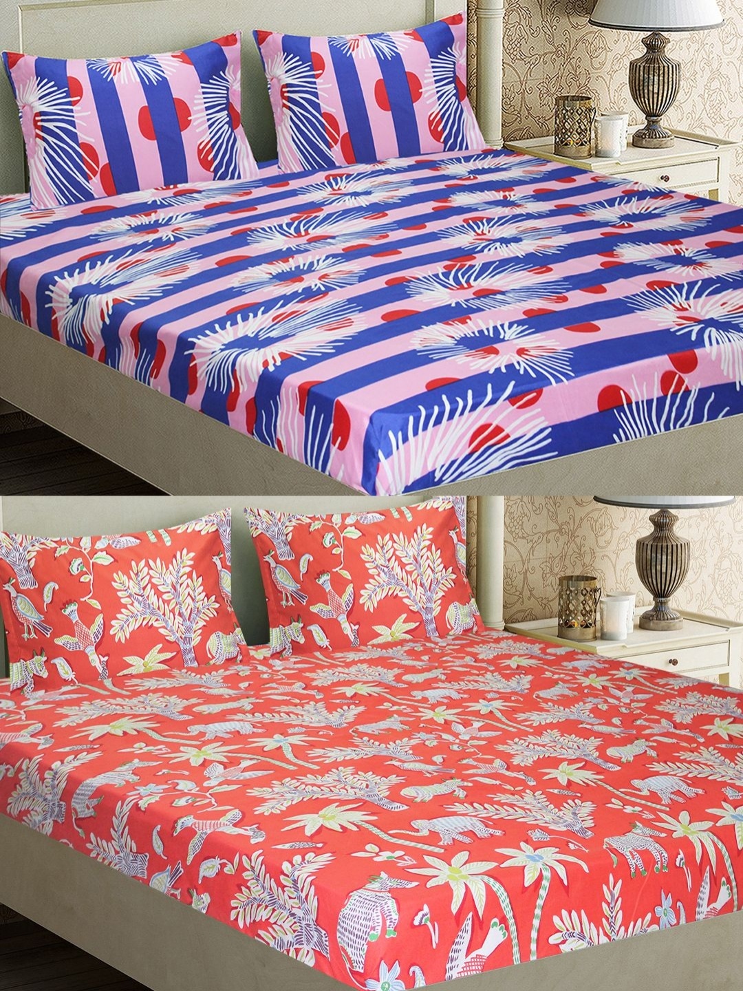Aura Red & Blue Floral Printed Microfiber 144 TC 2 Queen Bedsheet With 4 Pillow Covers
Aura Red & Blue Floral Printed Microfiber 144 TC 2 Queen Bedsheet With 4 Pillow Covers