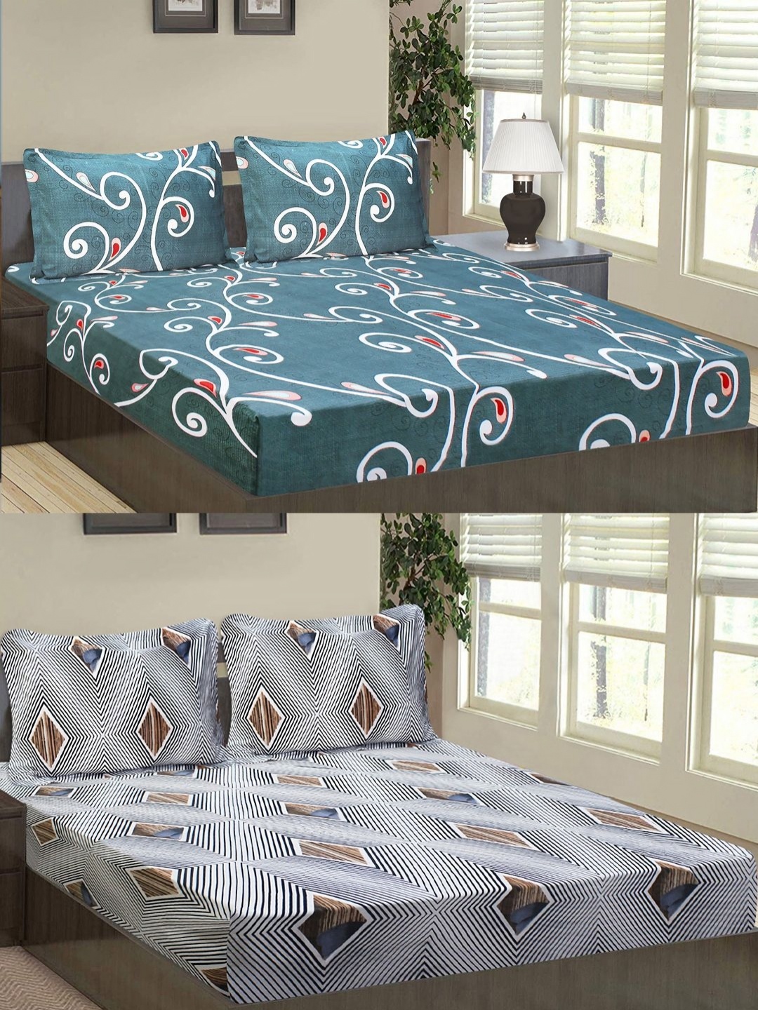 Aura Green Floral Printed Microfiber 144 TC 2 Queen Fitted Bedsheets With 4 Pillow Covers
Aura Green Floral Printed Microfiber 144 TC 2 Queen Fitted Bedsheets With 4 Pillow Covers