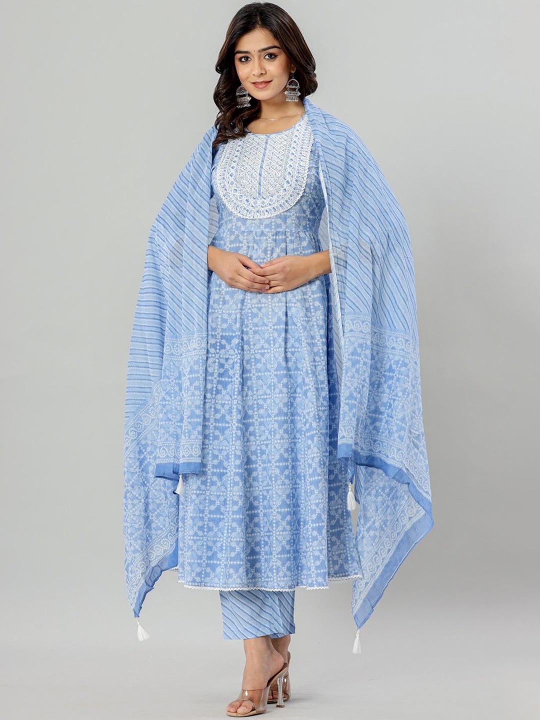 JAIPUR ETHNIC Ethnic Motifs Printed Pure Cotton Anarkali Kurta with Trousers & Dupatta, Blue
JAIPUR ETHNIC Ethnic Motifs Printed Pure Cotton Anarkali Kurta with Trousers & Dupatta, Blue