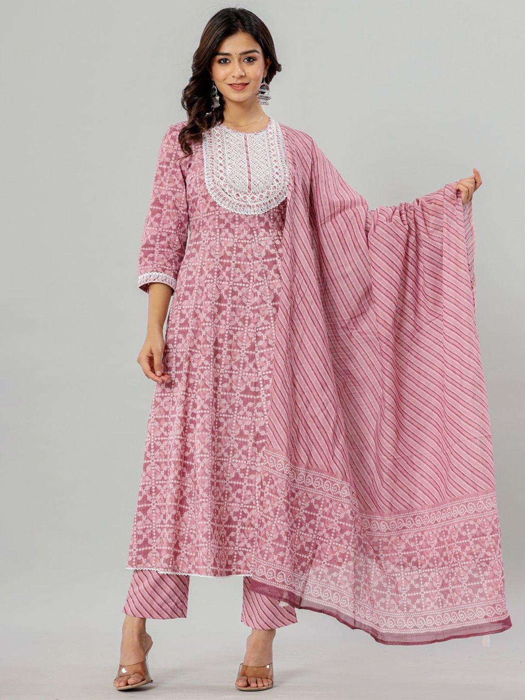 JAIPUR ETHNIC Ethnic Motifs Printed Pure Cotton Anarkali Kurta with Trousers & Dupatta, Pink
JAIPUR ETHNIC Ethnic Motifs Printed Pure Cotton Anarkali Kurta with Trousers & Dupatta, Pink