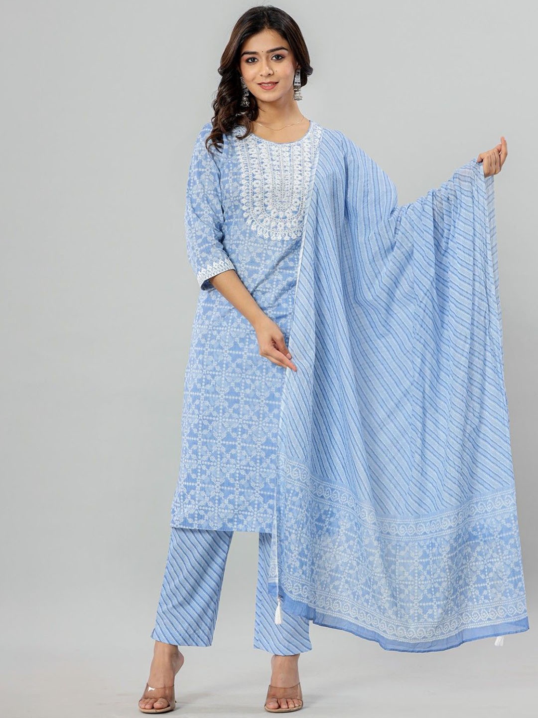 JAIPUR ETHNIC Ethnic Motifs Printed Pure Cotton Straight Kurta with Trousers & Dupatta, Blue
JAIPUR ETHNIC Ethnic Motifs Printed Pure Cotton Straight Kurta with Trousers & Dupatta, Blue