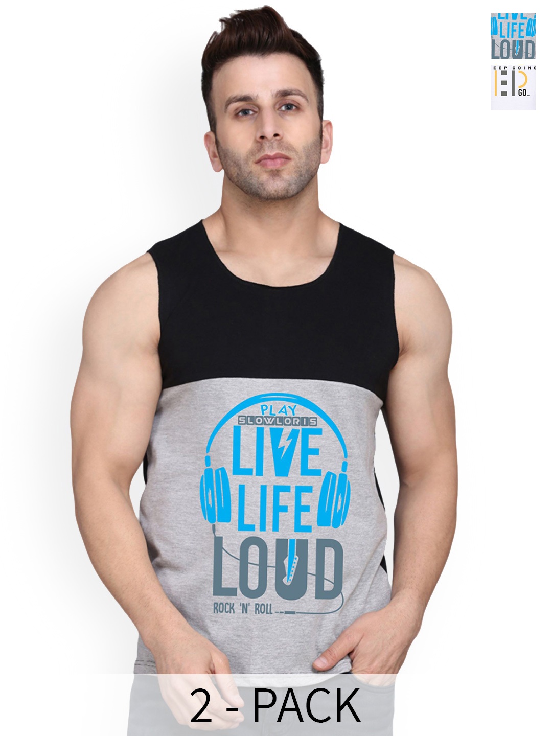 SLOWLORIS Men Pack Of 2 Cotton Gym Vests SL26 COMBO (LOUD BLKGRY) (KEEP WHITE), Black
SLOWLORIS Men Pack Of 2 Cotton Gym Vests SL26 COMBO (LOUD BLKGRY) (KEEP WHITE), Black