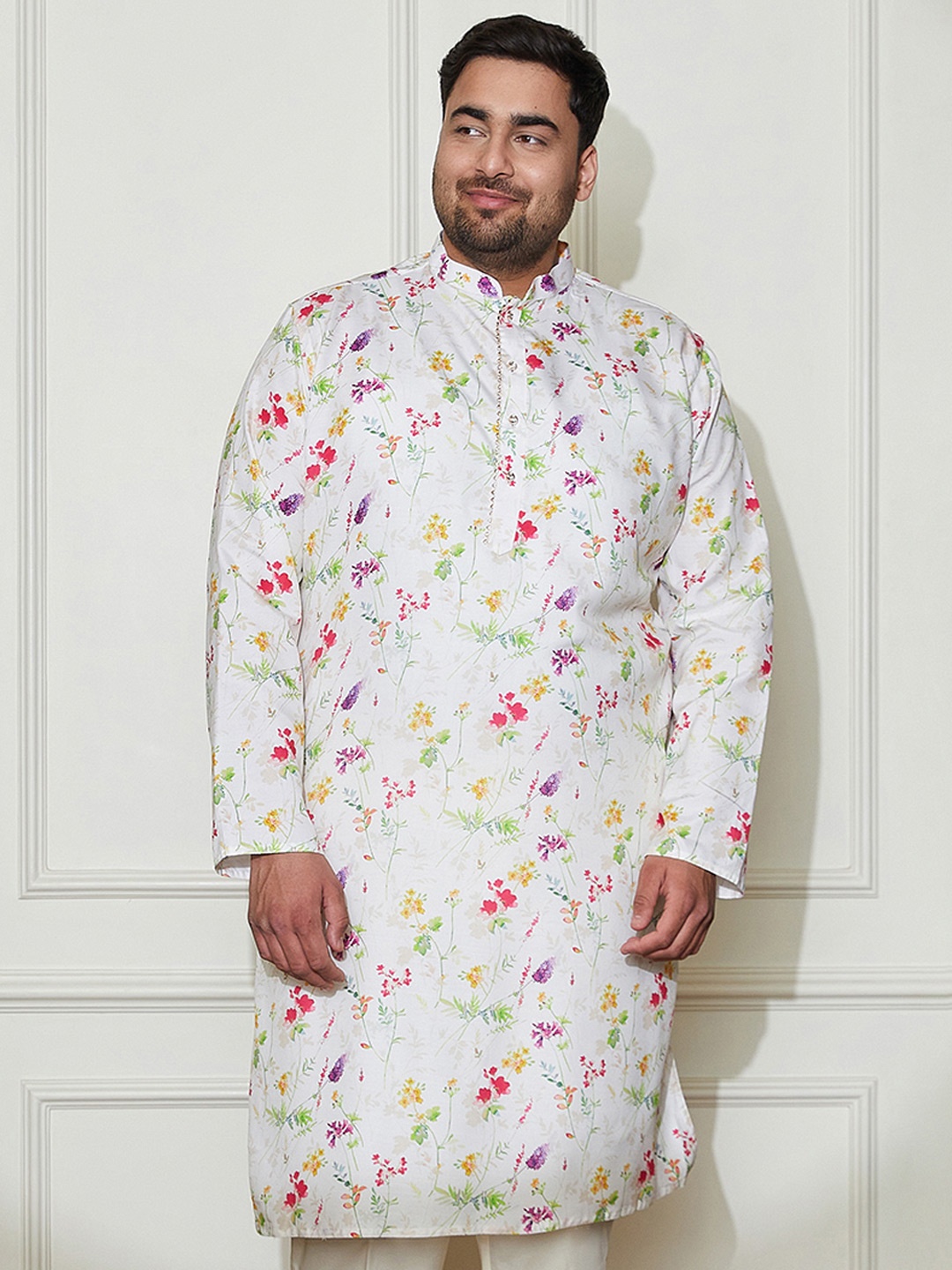 VASTRAMAY Plus Size Floral Printed Mandarin Collar Cotton Silk Straight Kurta, Cream
VASTRAMAY Plus Size Floral Printed Mandarin Collar Cotton Silk Straight Kurta, Cream