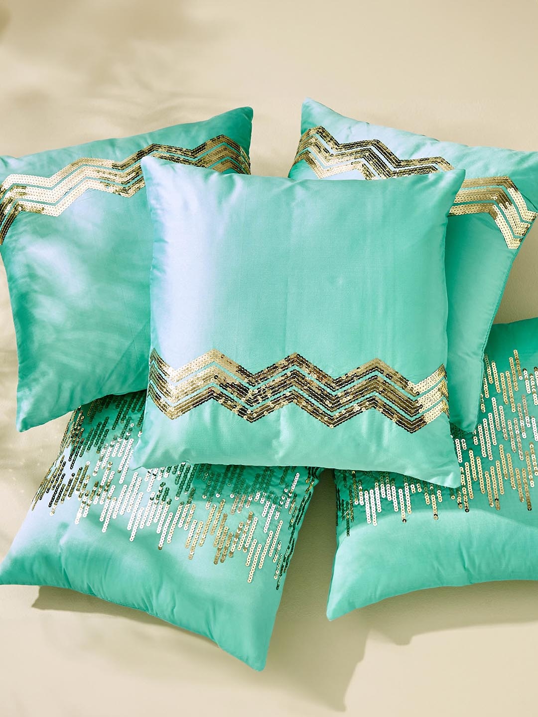 Home Centre Corsica Green & Gold Toned 5 Pcs Geometric Embellished Square Cushion Covers
Home Centre Corsica Green & Gold Toned 5 Pcs Geometric Embellished Square Cushion Covers