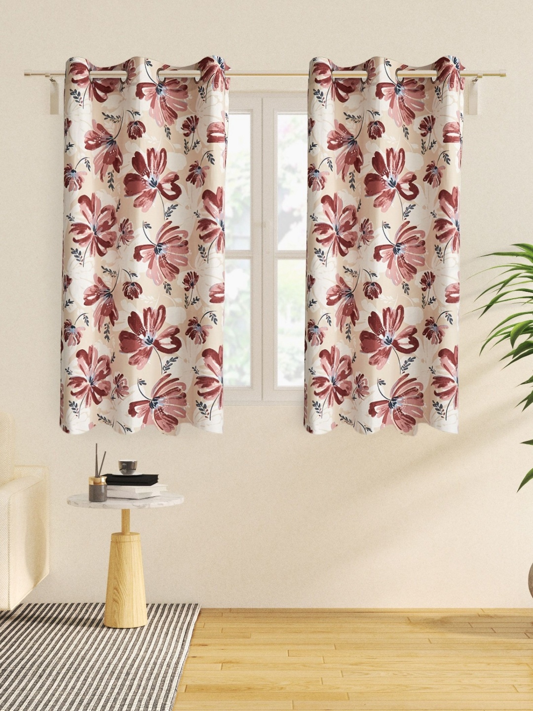 Home Centre Saddle Beige & Red 2 Pieces Floral Light-Filtering Cotton Window Curtains
Home Centre Saddle Beige & Red 2 Pieces Floral Light-Filtering Cotton Window Curtains