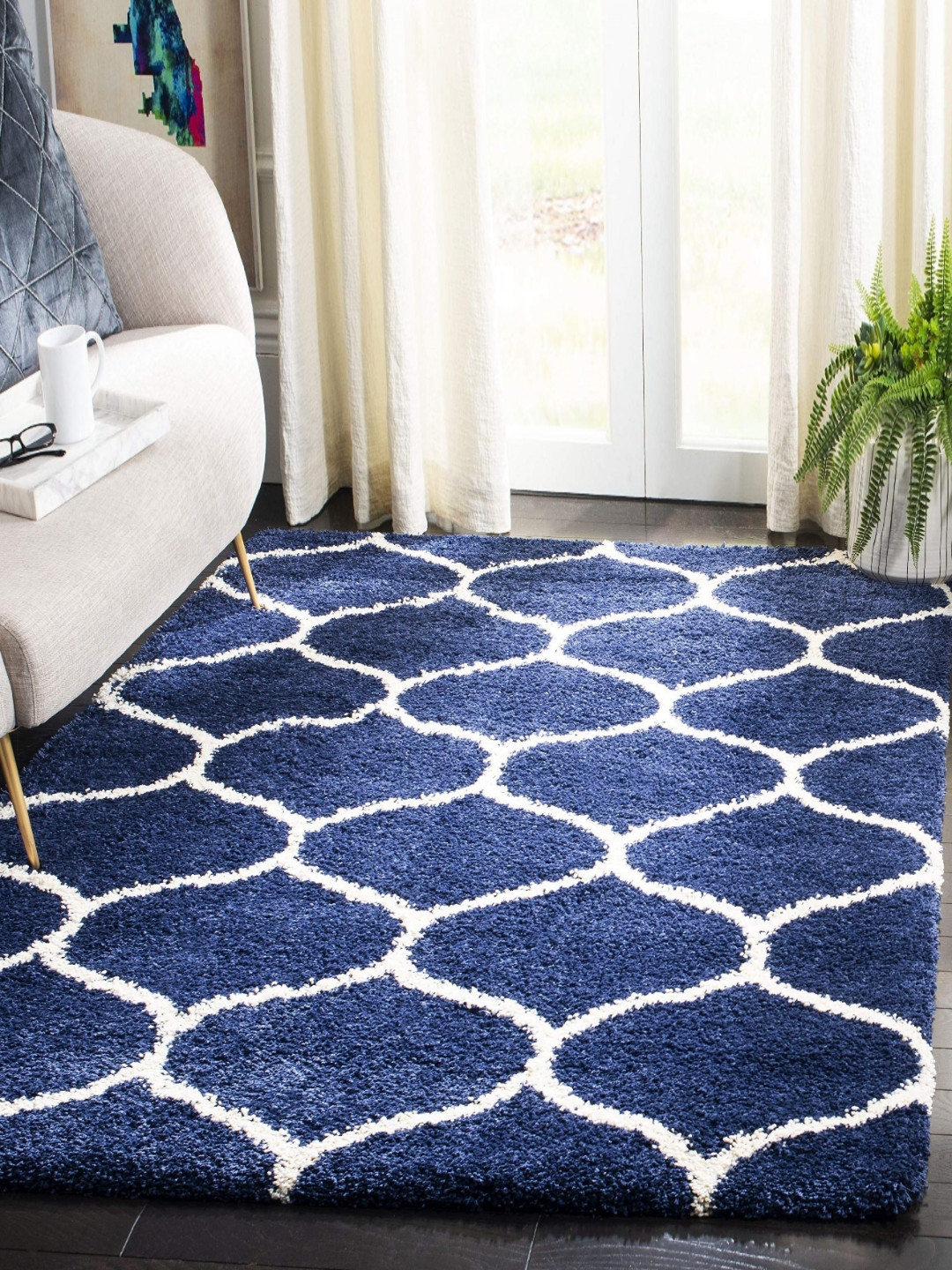 IMRA CARPET Navy Blue & White Geometric Woollen Shaggy Carpet
IMRA CARPET Navy Blue & White Geometric Woollen Shaggy Carpet