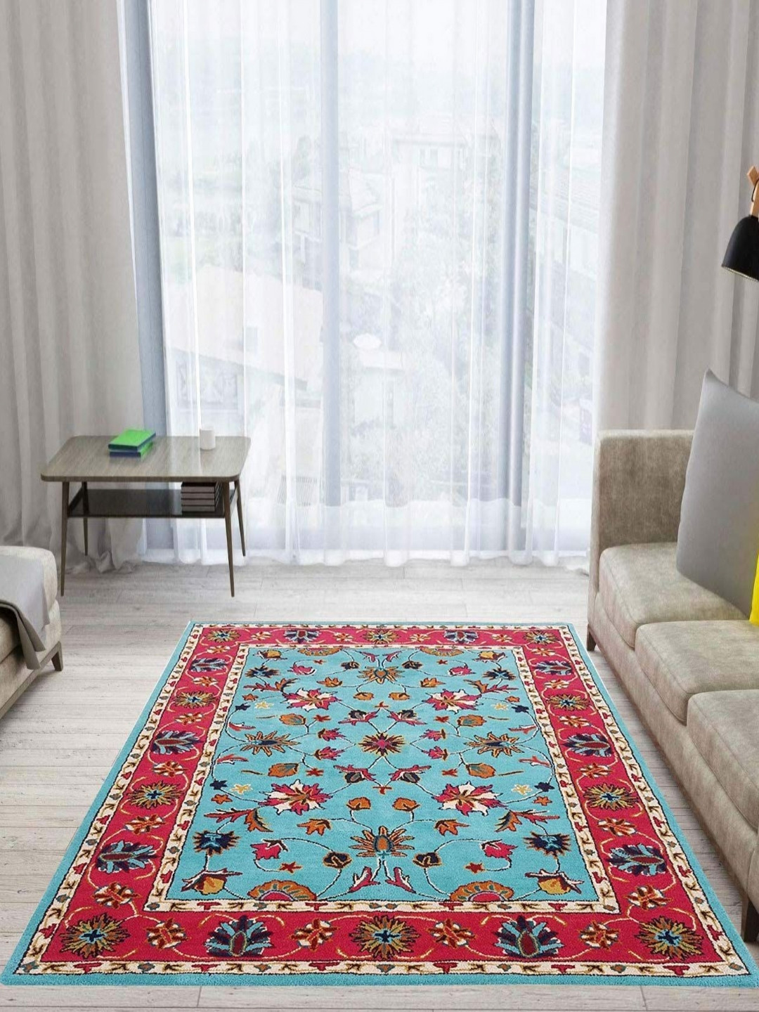 IMRA CARPET Turquoise Blue Floral Printed Anti-Skid Woollen Carpet 
IMRA CARPET Turquoise Blue Floral Printed Anti-Skid Woollen Carpet