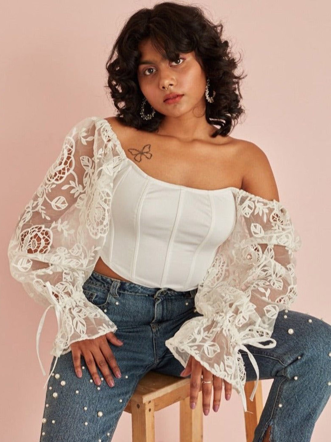 Lea Clothing Co. Women Floral Embroidered One Shoulder Puff Sleeve Corset Crop Top, White
Lea Clothing Co. Women Floral Embroidered One Shoulder Puff Sleeve Corset Crop Top, White