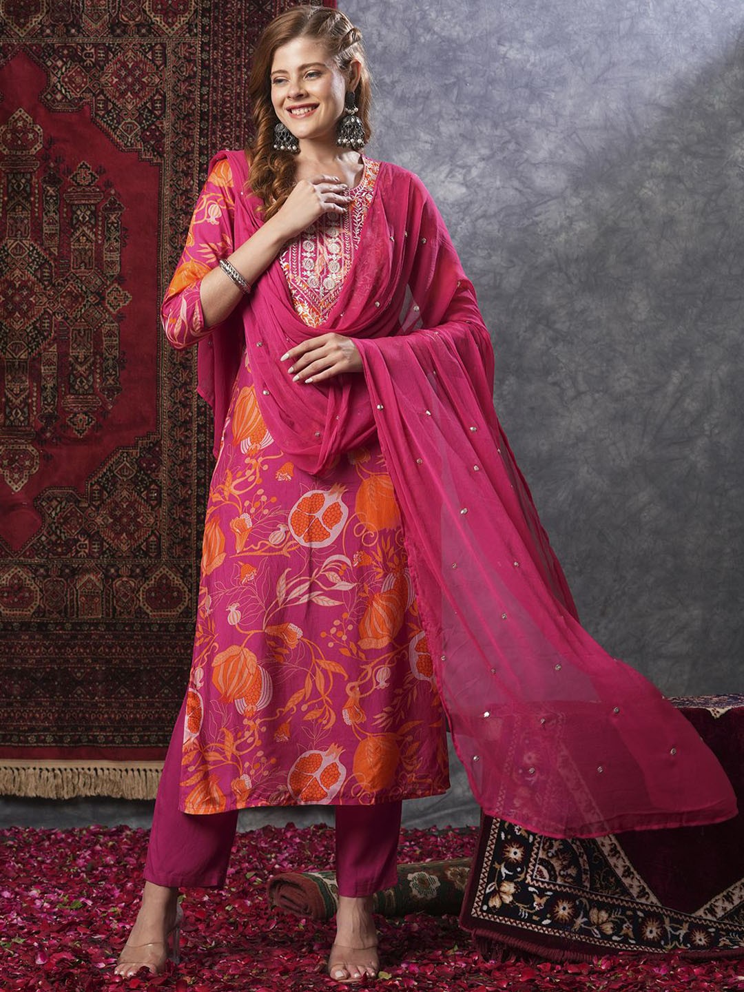 Anni Designer Ethnic Motifs Printed Thread Work Straight Kurta With Trousers & Dupatta, Pink
Anni Designer Ethnic Motifs Printed Thread Work Straight Kurta With Trousers & Dupatta, Pink