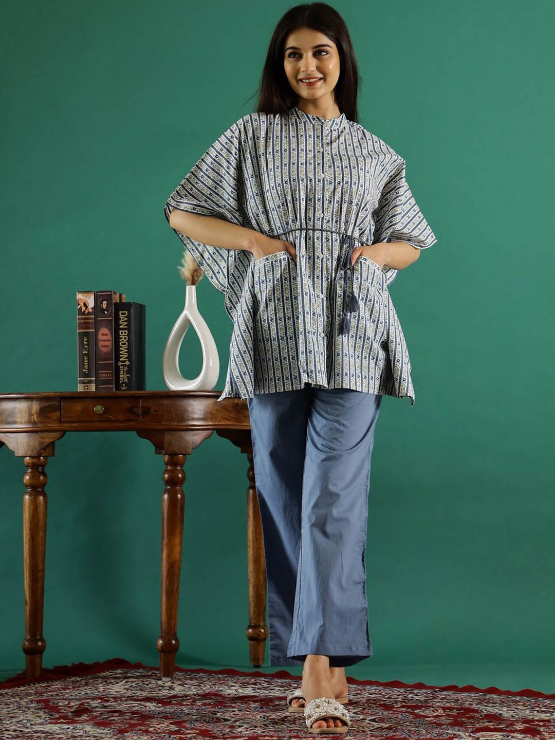 RangDeep Floral Printed Mandarin Collar Pure Cotton Kaftan Top With Trousers, Blue
RangDeep Floral Printed Mandarin Collar Pure Cotton Kaftan Top With Trousers, Blue