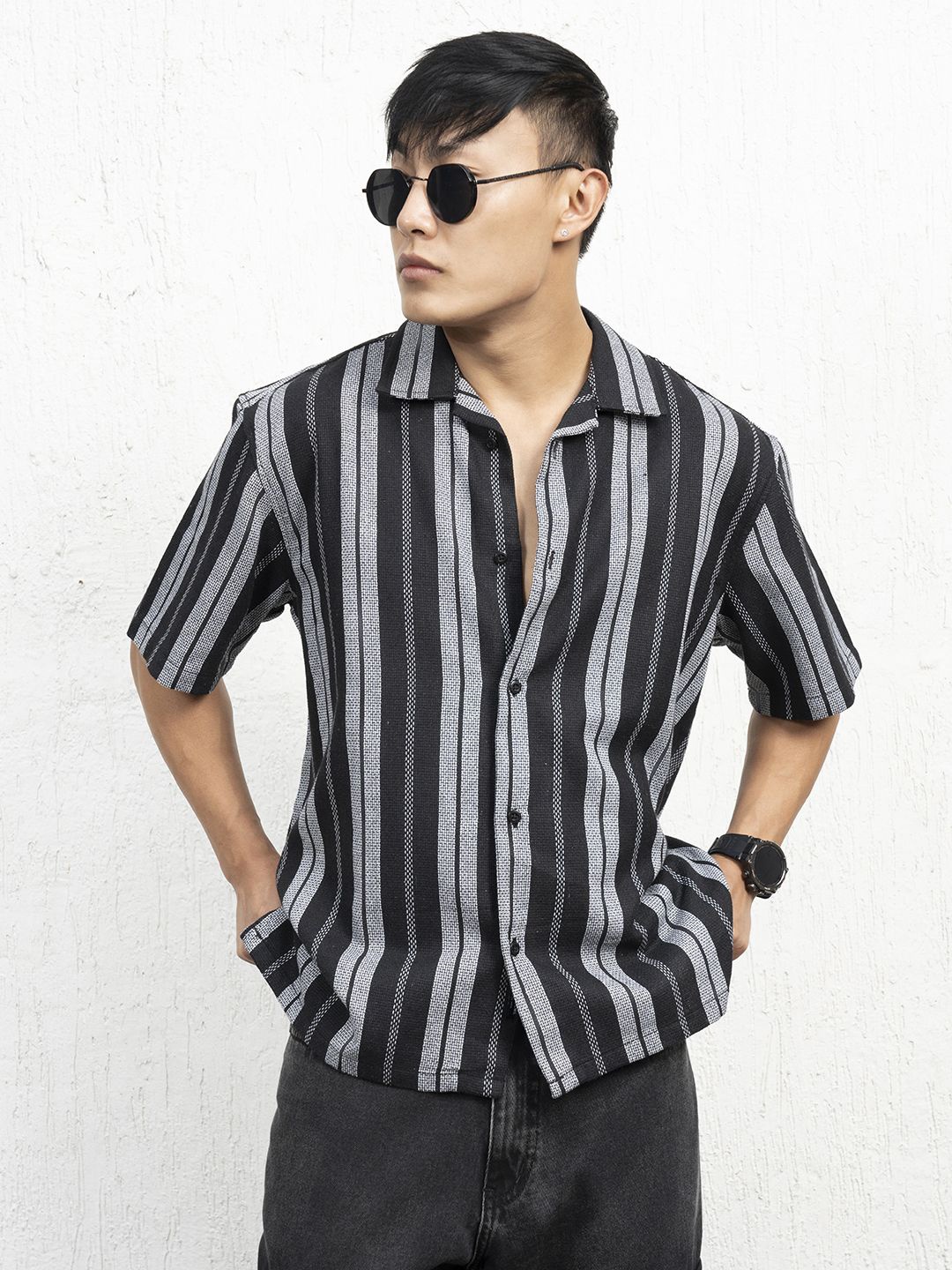 Hubberholme Men Standard Cuban Collar Vertical Striped Cotton Oversized Casual Shirt, Black
Hubberholme Men Standard Cuban Collar Vertical Striped Cotton Oversized Casual Shirt, Black