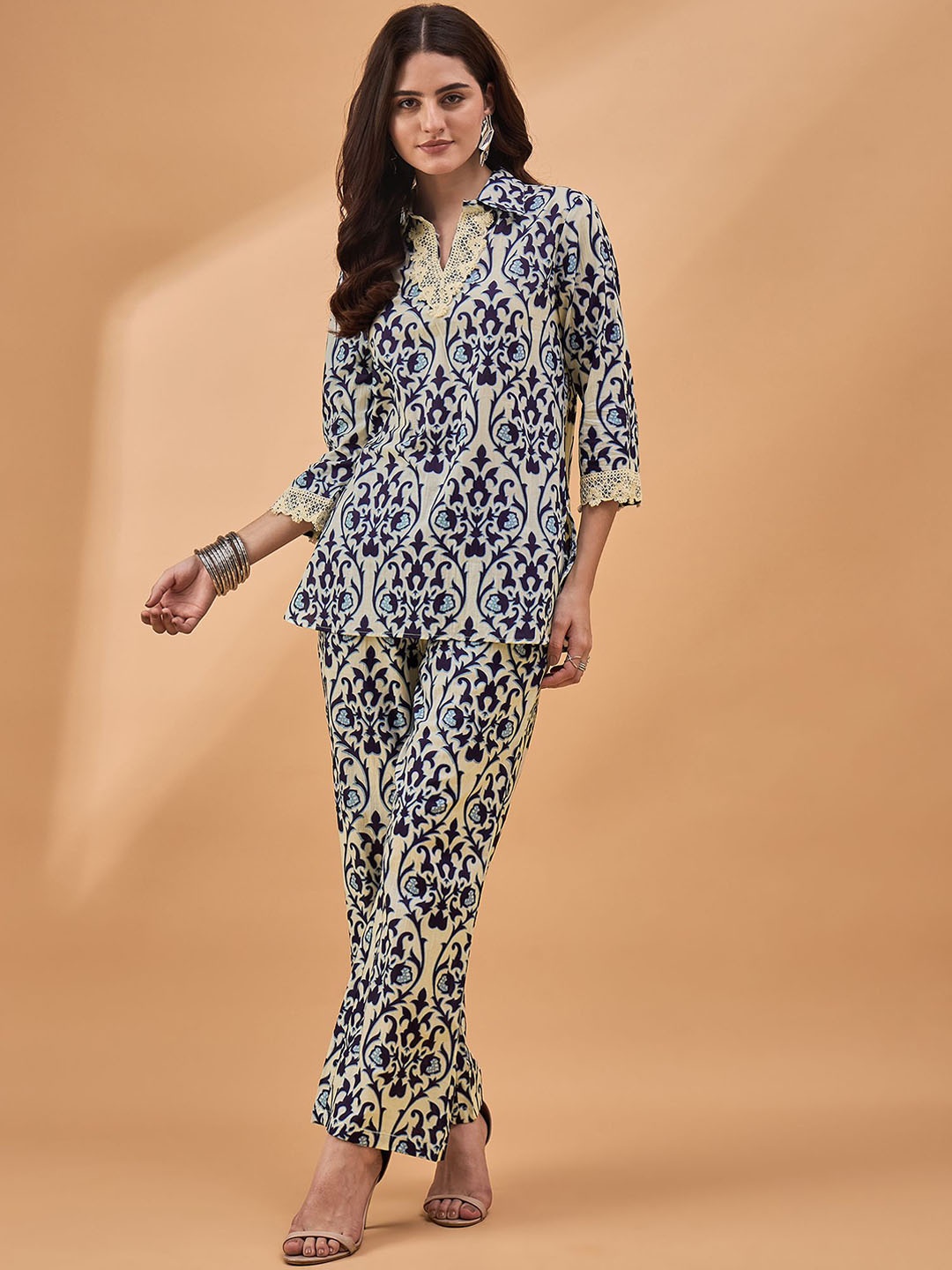 all about you Blue Ethnic Motifs Printed Lace Detailing Pure Cotton Tunic With Trousers
all about you Blue Ethnic Motifs Printed Lace Detailing Pure Cotton Tunic With Trousers