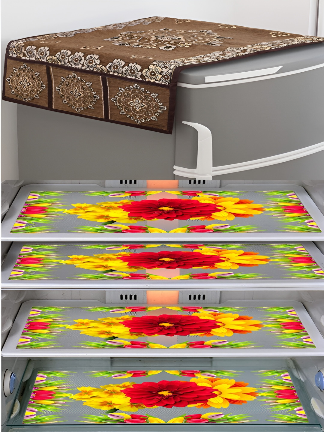 LooMantha Brown & Green 5 Pieces Printed Fridge Top Cover & Fridge Mats 
LooMantha Brown & Green 5 Pieces Printed Fridge Top Cover & Fridge Mats