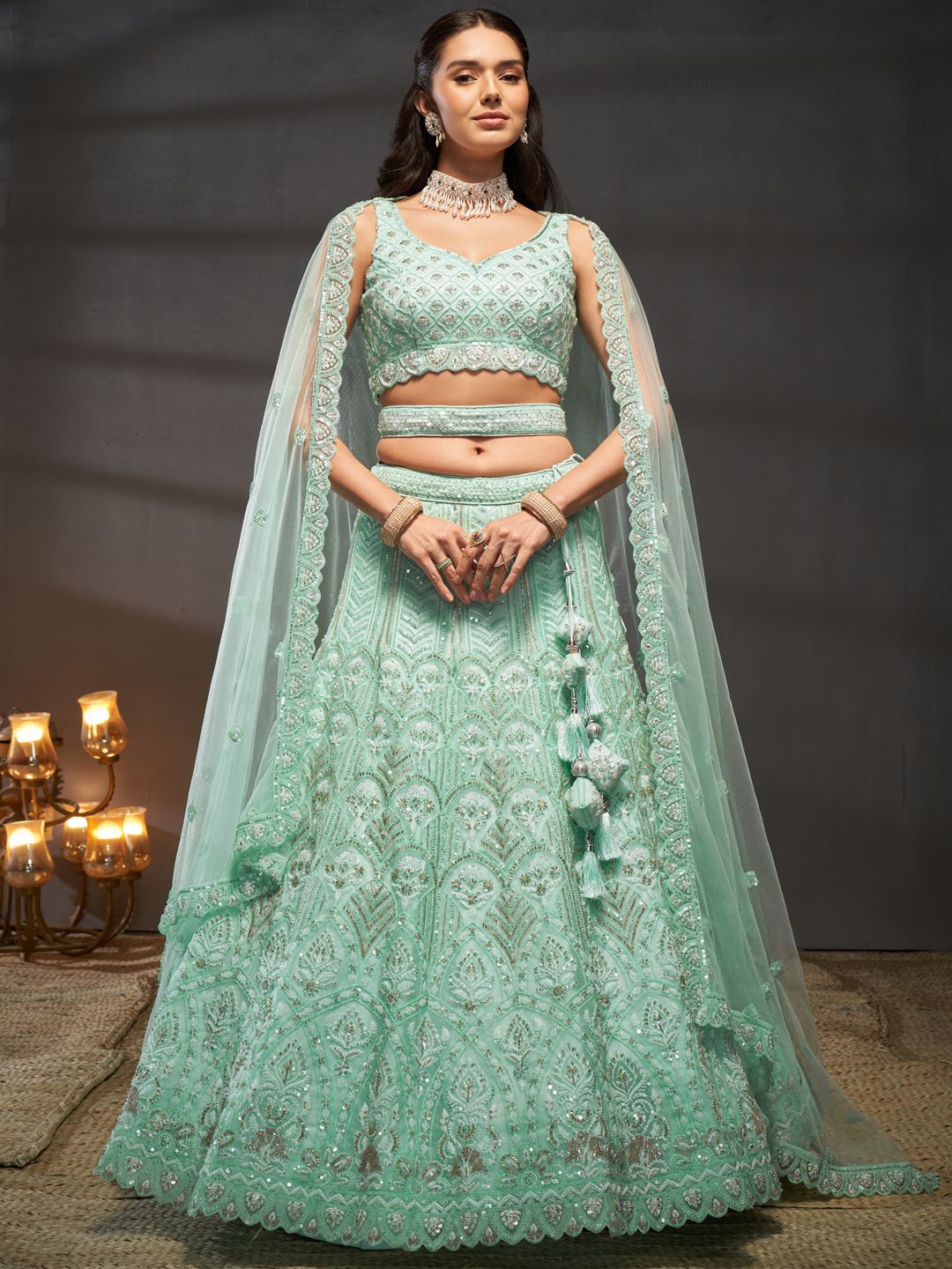 panchhi Embroidered Sequinned Net Semi-Stitched Lehenga & Unstitched Blouse With Dupatta, Turquoise blue
panchhi Embroidered Sequinned Net Semi-Stitched Lehenga & Unstitched Blouse With Dupatta, Turquoise blue