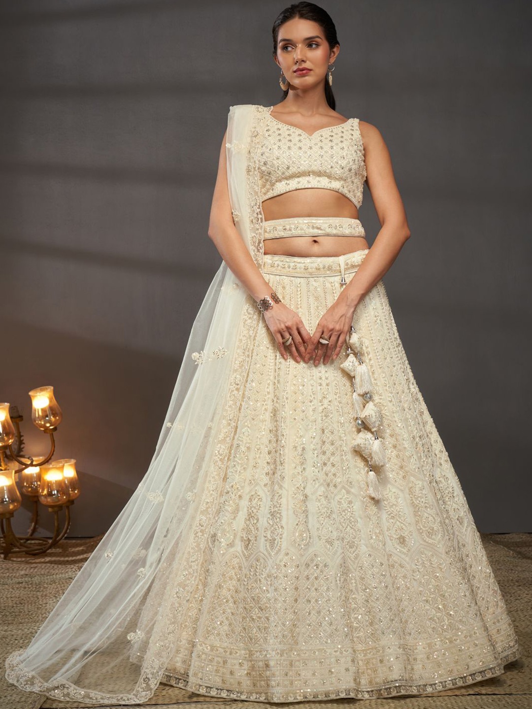panchhi Embroidered Sequinned Net Semi-Stitched Lehenga & Unstitched Blouse With Dupatta, Cream
panchhi Embroidered Sequinned Net Semi-Stitched Lehenga & Unstitched Blouse With Dupatta, Cream