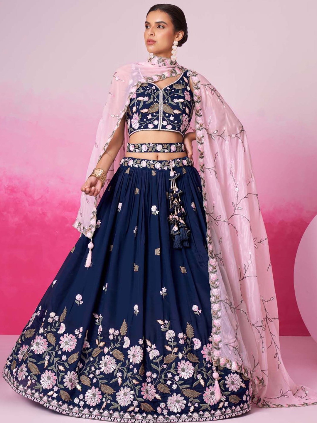 panchhi Embroidered Sequinned Semi-Stitched Lehenga & Unstitched Blouse With Dupatta, Navy blue
panchhi Embroidered Sequinned Semi-Stitched Lehenga & Unstitched Blouse With Dupatta, Navy blue