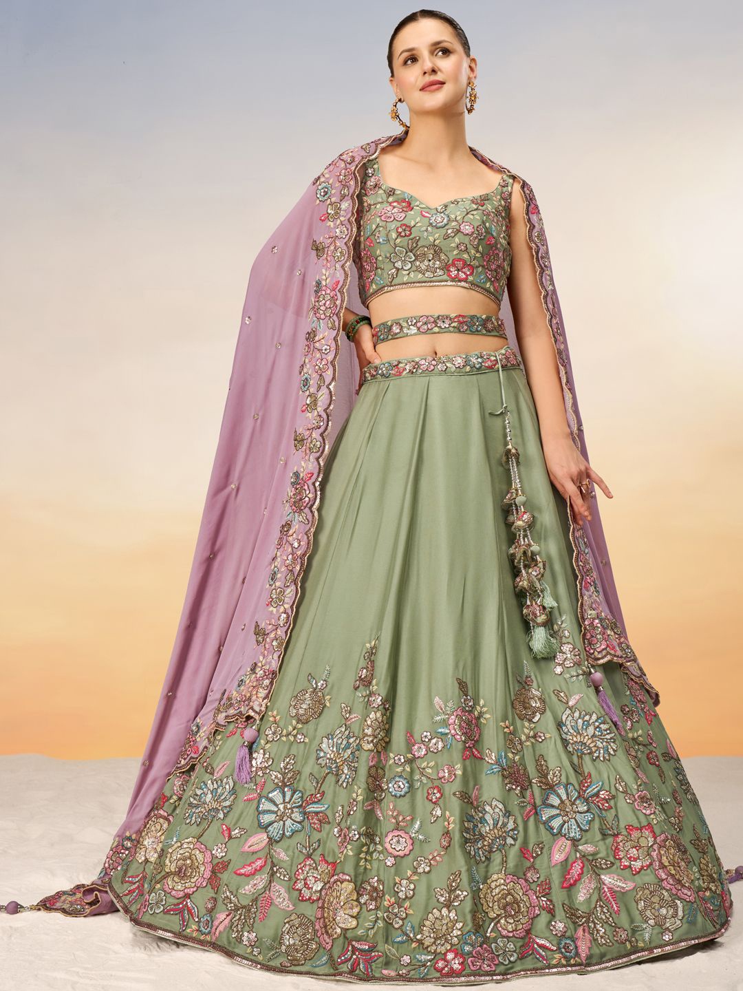 panchhi Embroidered Sequinned Semi-Stitched Lehenga & Unstitched Blouse With Dupatta, Lime green
panchhi Embroidered Sequinned Semi-Stitched Lehenga & Unstitched Blouse With Dupatta, Lime green