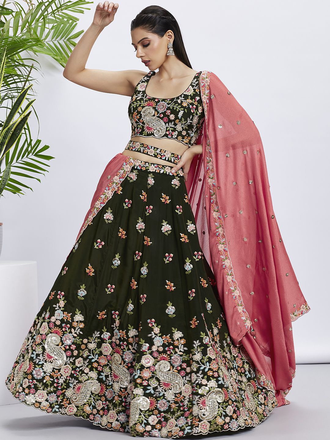 panchhi Embroidered Sequinned Semi-Stitched Lehenga & Unstitched Blouse With Dupatta, Olive
panchhi Embroidered Sequinned Semi-Stitched Lehenga & Unstitched Blouse With Dupatta, Olive