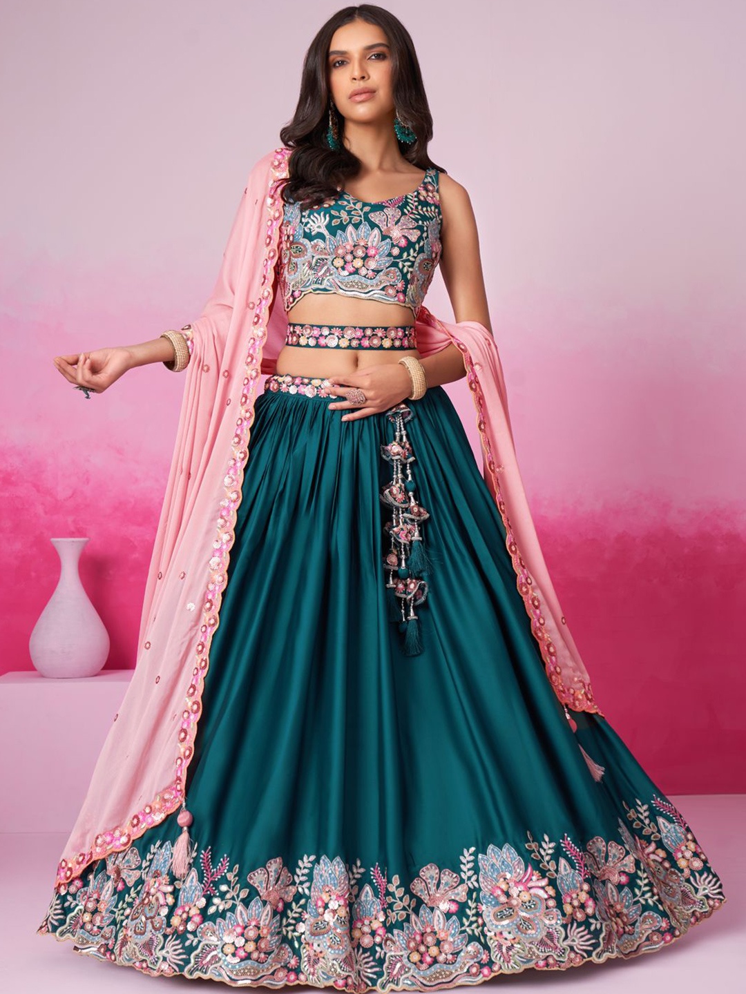 panchhi Embroidered Sequinned Semi-Stitched Lehenga & Unstitched Blouse With Dupatta, Teal
panchhi Embroidered Sequinned Semi-Stitched Lehenga & Unstitched Blouse With Dupatta, Teal