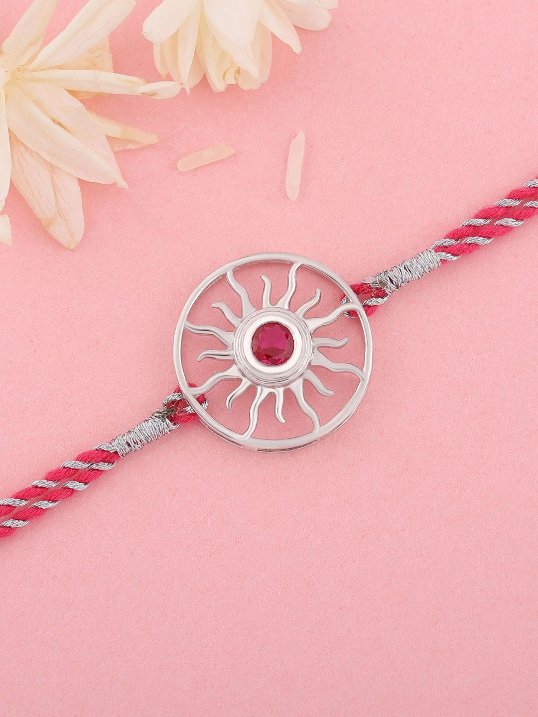 Ornate Jewels 925 Silver Ruby Sun Charm Thread Rakhi With Roli Chawal & Greeting Card
Ornate Jewels 925 Silver Ruby Sun Charm Thread Rakhi With Roli Chawal & Greeting Card