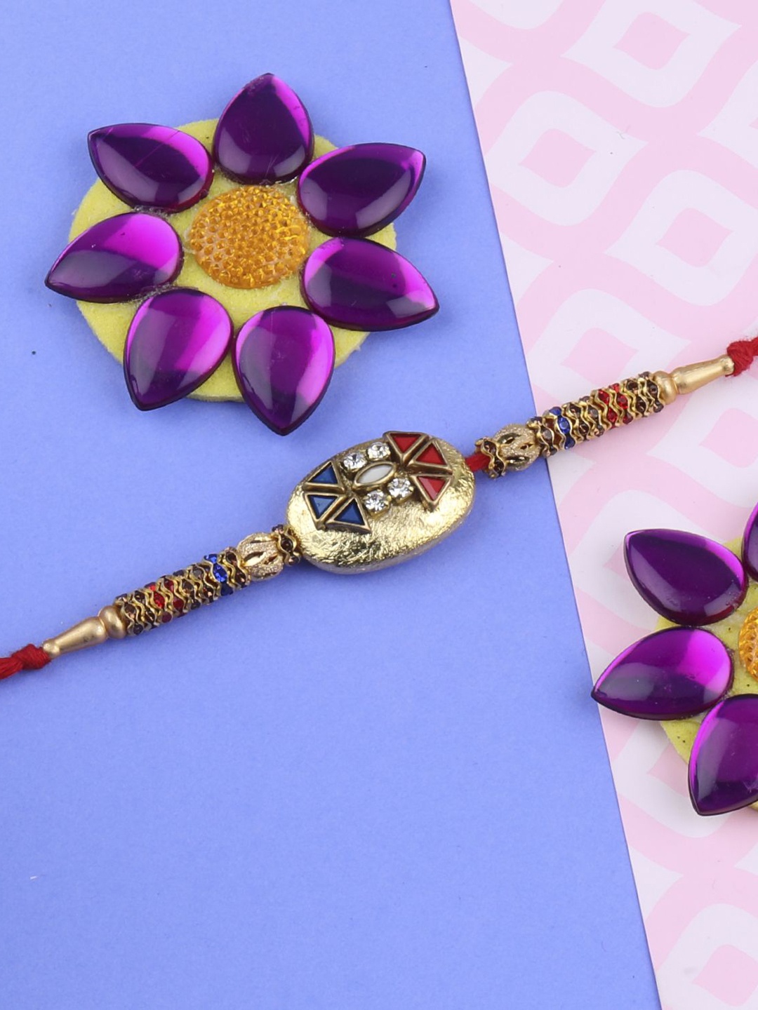 Silver Shine Set Of 2 Beaded Lumba and Thread Rakhis With Roli Chawal & Greeting Card, Gold
Silver Shine Set Of 2 Beaded Lumba and Thread Rakhis With Roli Chawal & Greeting Card, Gold