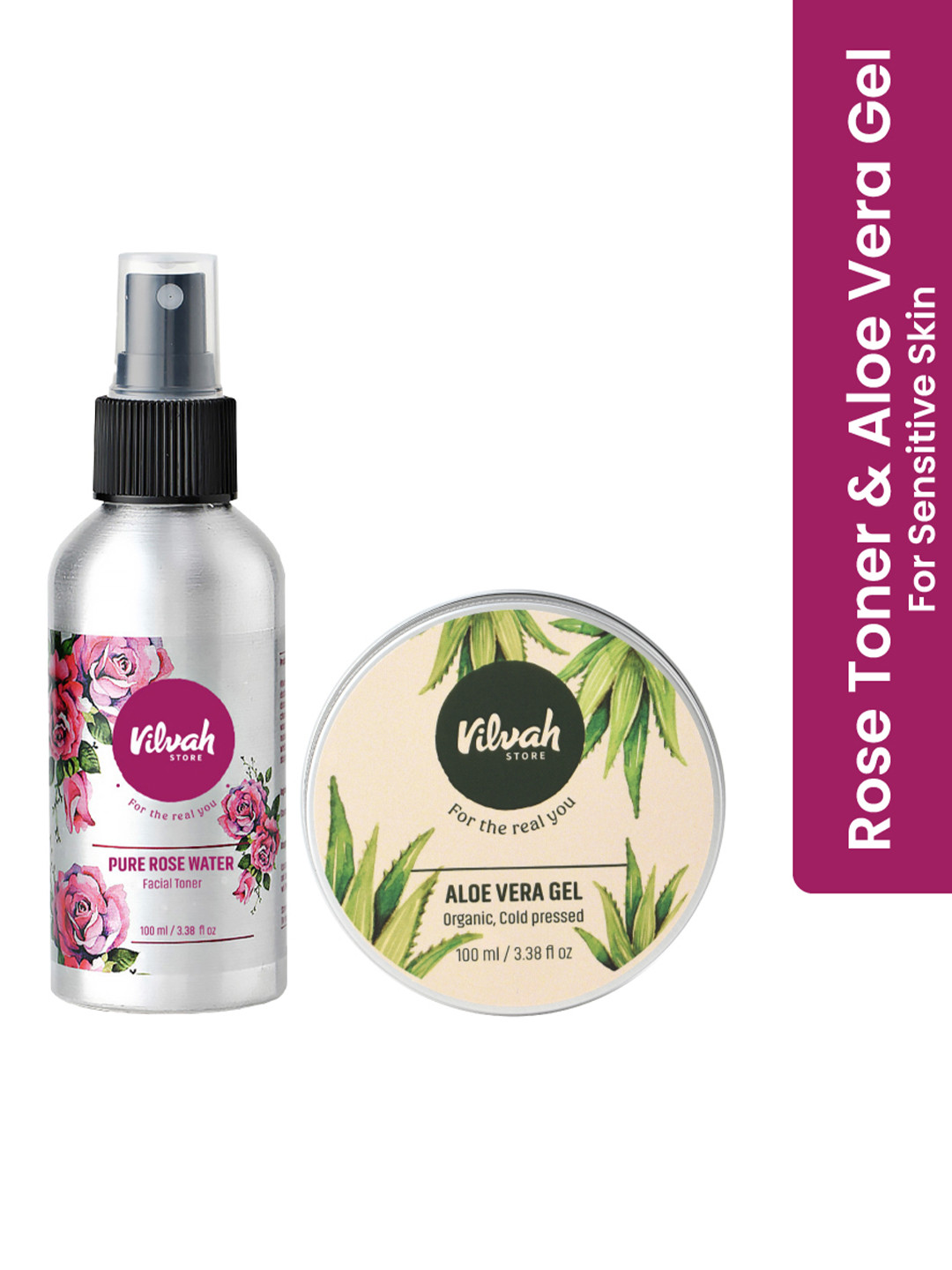 Vilvah Store Set of Pure Rosewater Facial Toner & Cold-Pressed Aloevera Gel - 100ml Each, Beige
Vilvah Store Set of Pure Rosewater Facial Toner & Cold-Pressed Aloevera Gel - 100ml Each, Beige