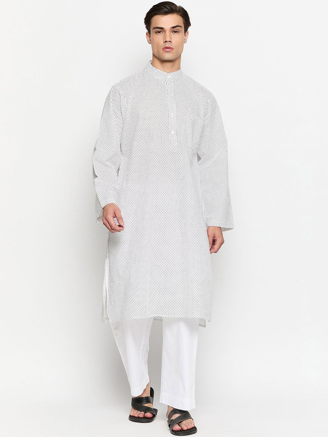 NABIA Polka Dots Printed Mandarin Collar Regular Pure Cotton Kurta with Pyjamas, White
NABIA Polka Dots Printed Mandarin Collar Regular Pure Cotton Kurta with Pyjamas, White