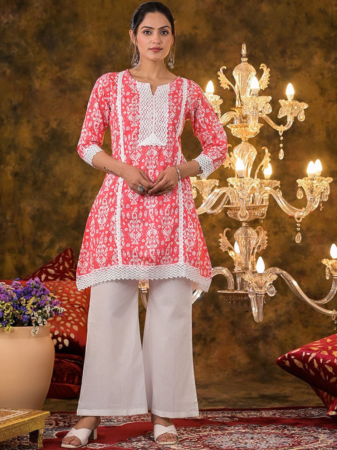 Sangria Printed Panel A-Line Pure Cotton Kurta With Palazzo & Dupatta Set, Peach
Sangria Printed Panel A-Line Pure Cotton Kurta With Palazzo & Dupatta Set, Peach