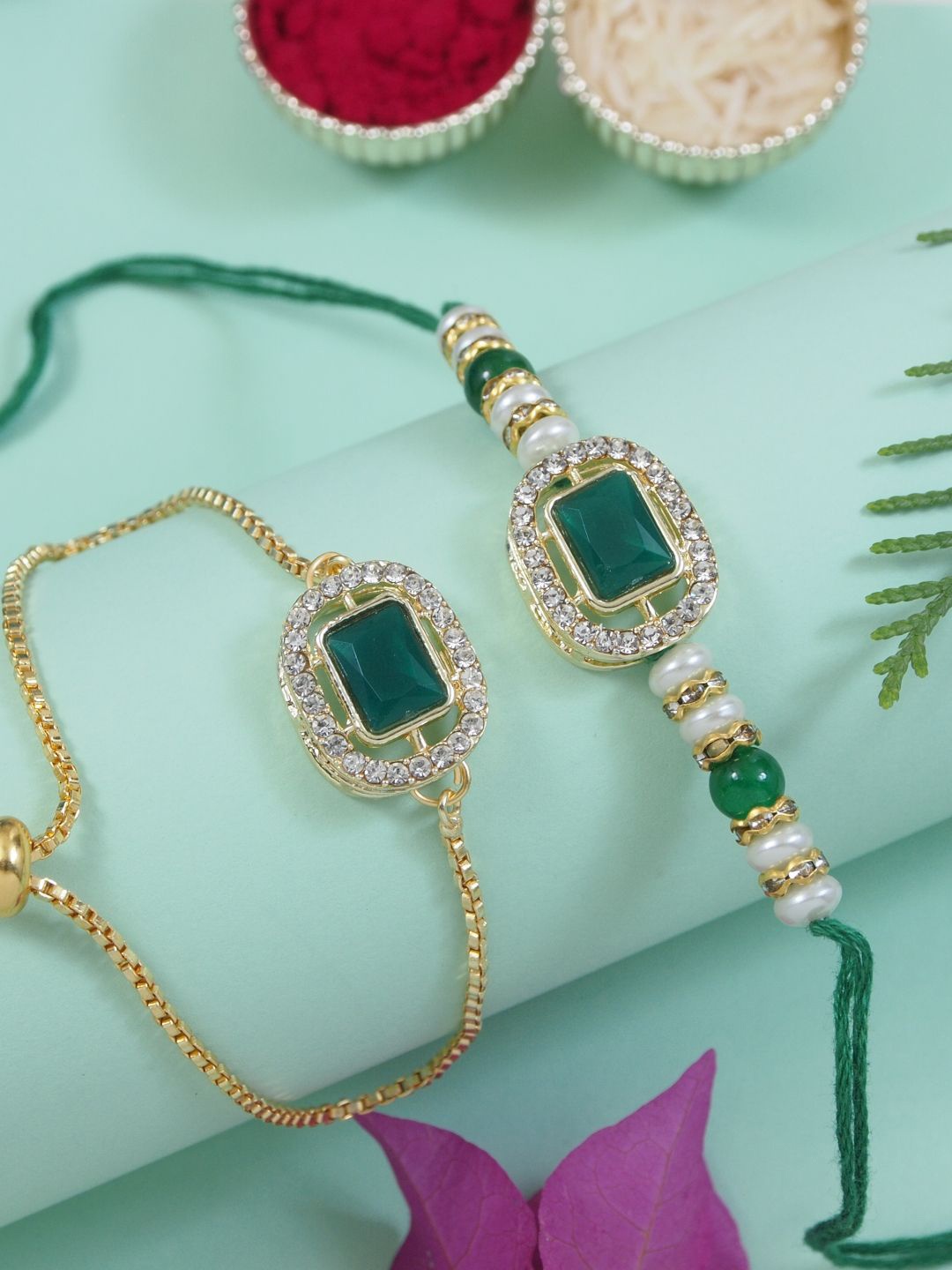 I Jewels 2-Pcs Kundan-Studded & Pearl-Beaded Rakhi With Greeting Card & Roli Chawal, Gold
I Jewels 2-Pcs Kundan-Studded & Pearl-Beaded Rakhi With Greeting Card & Roli Chawal, Gold