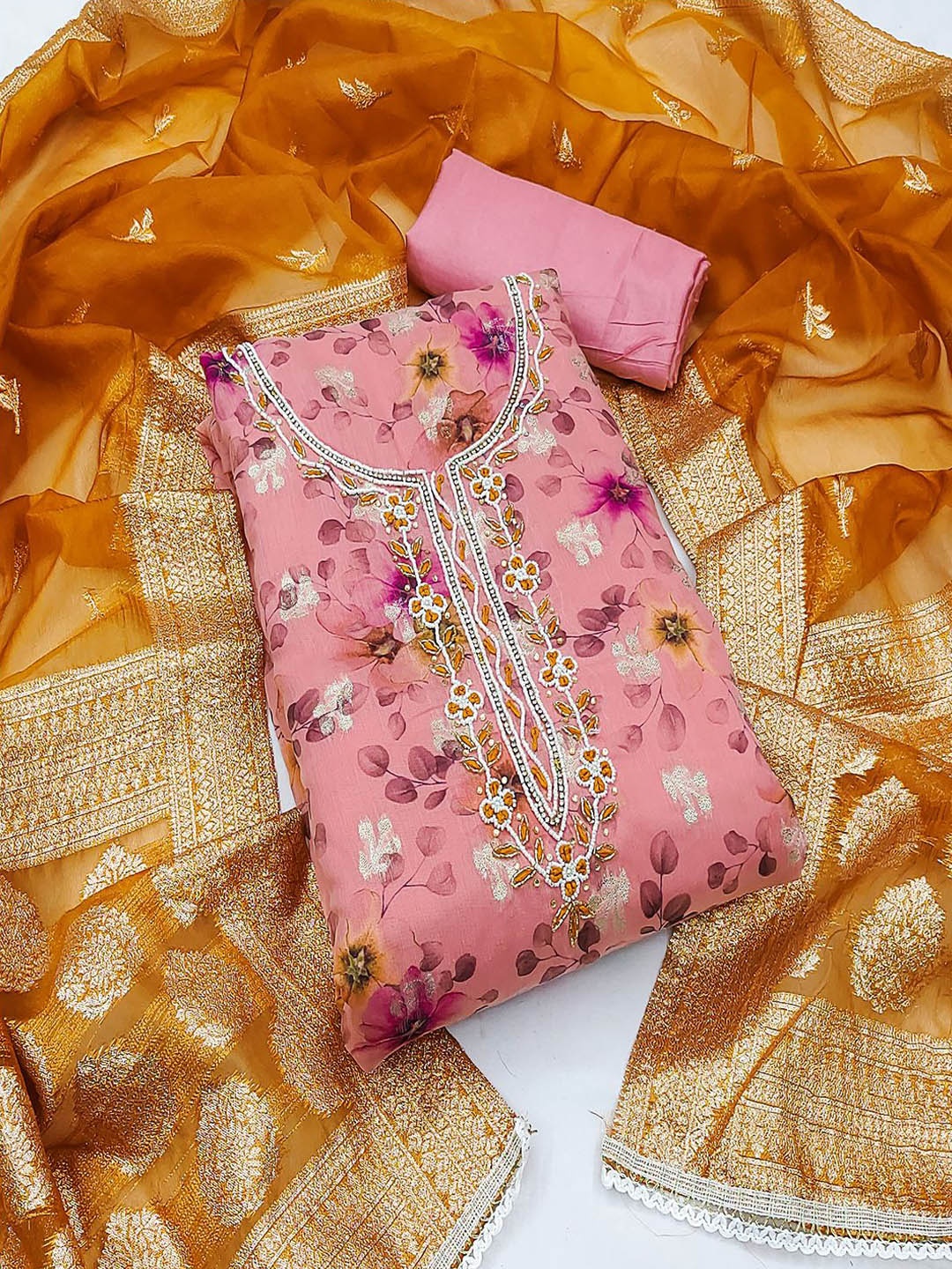 Lilots Floral Digital Printed Beads and Stones Organza Silk Unstitched Dress Material, Pink
Lilots Floral Digital Printed Beads and Stones Organza Silk Unstitched Dress Material, Pink