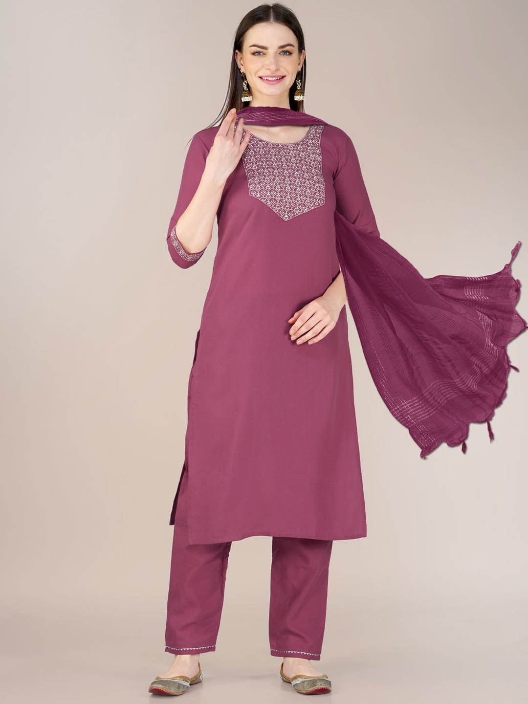 devkison Designer Floral Embroidered Sequinned Straight Kurta With Churidar & Dupatta, Purple
devkison Designer Floral Embroidered Sequinned Straight Kurta With Churidar & Dupatta, Purple