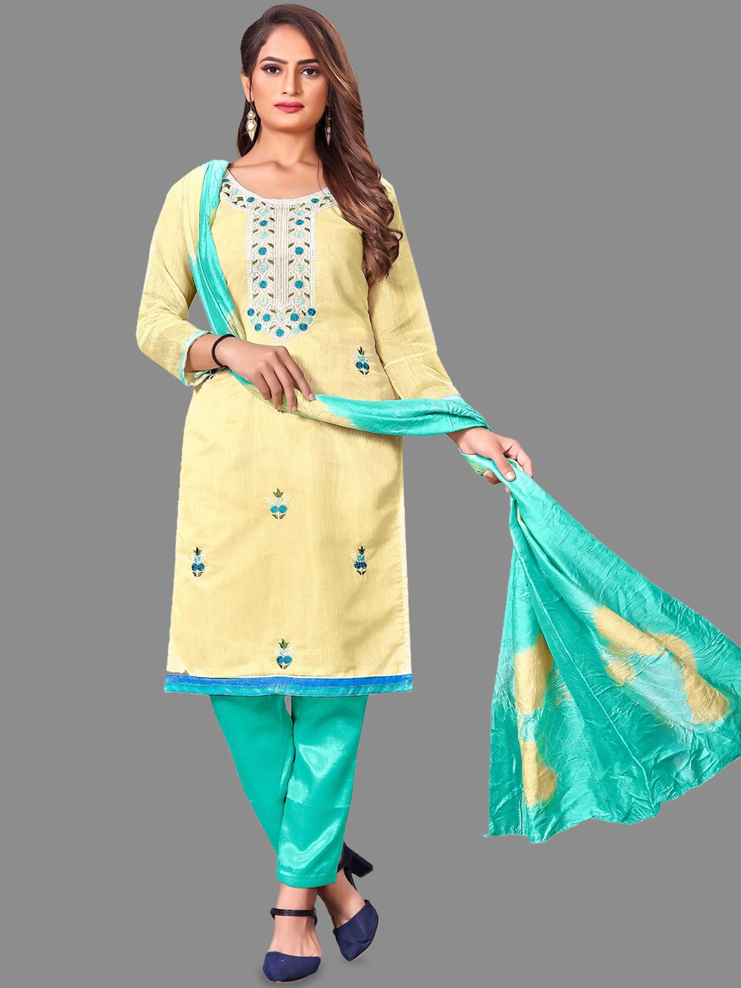 LADY SHOPI Floral Embroidered Thread Work Unstitched Dress Material, Yellow
LADY SHOPI Floral Embroidered Thread Work Unstitched Dress Material, Yellow