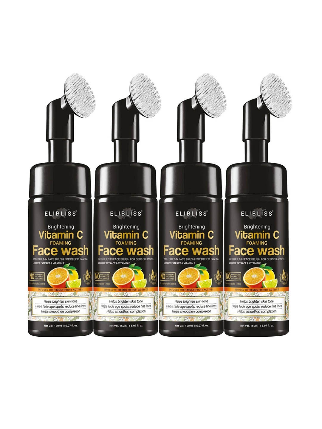 ELIBLISS Set of 4 Vitamin C Foaming Face Wash with Mulberry & Lemon - 150 ml each, Brown
ELIBLISS Set of 4 Vitamin C Foaming Face Wash with Mulberry & Lemon - 150 ml each, Brown