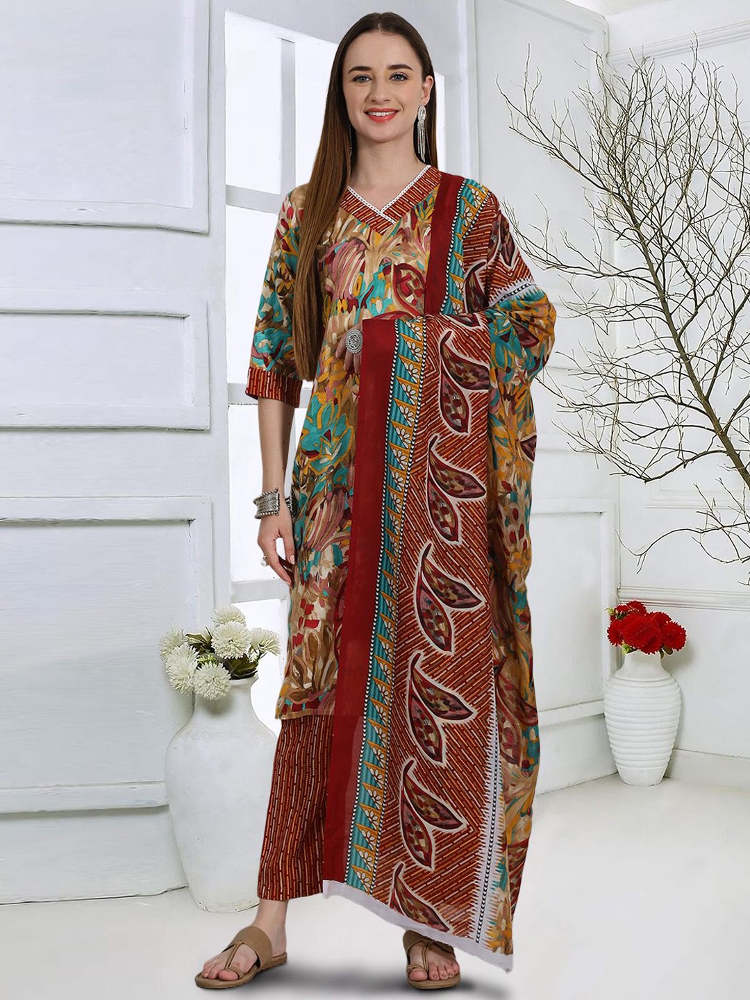 7Threads Floral Printed Regular Pure Cotton Straight Kurta With Trousers & Dupatta, Maroon
7Threads Floral Printed Regular Pure Cotton Straight Kurta With Trousers & Dupatta, Maroon