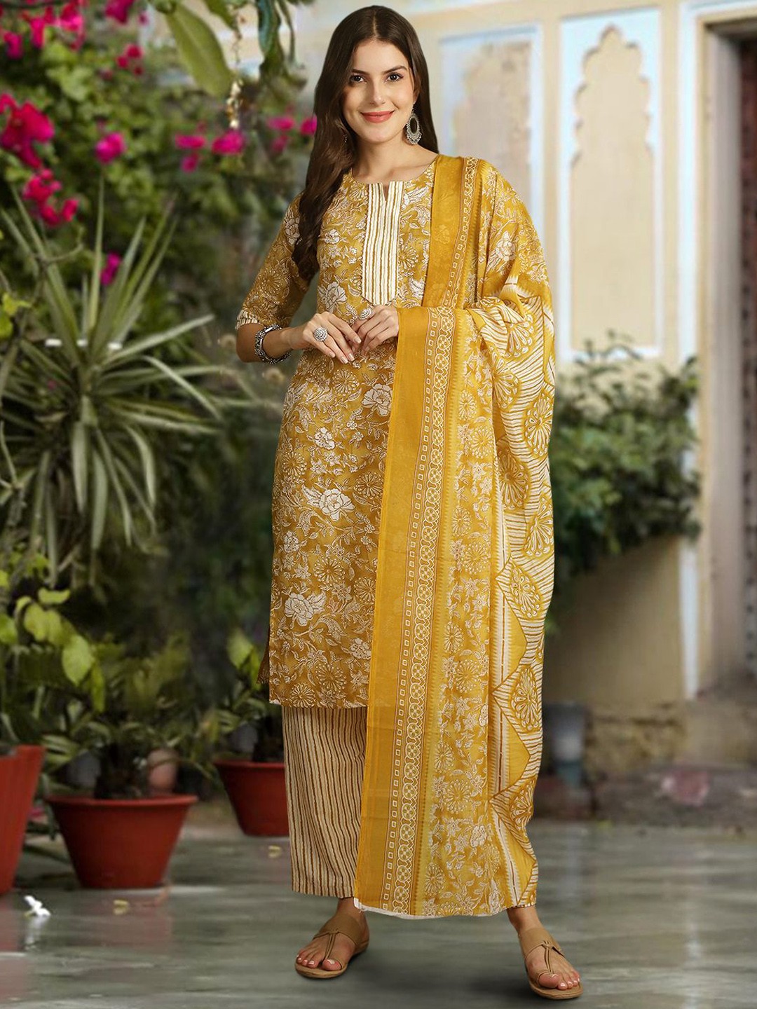 7Threads Floral Printed Notched Neck Pure Cotton Straight Kurta With Trousers & Dupatta, Mustard
7Threads Floral Printed Notched Neck Pure Cotton Straight Kurta With Trousers & Dupatta, Mustard