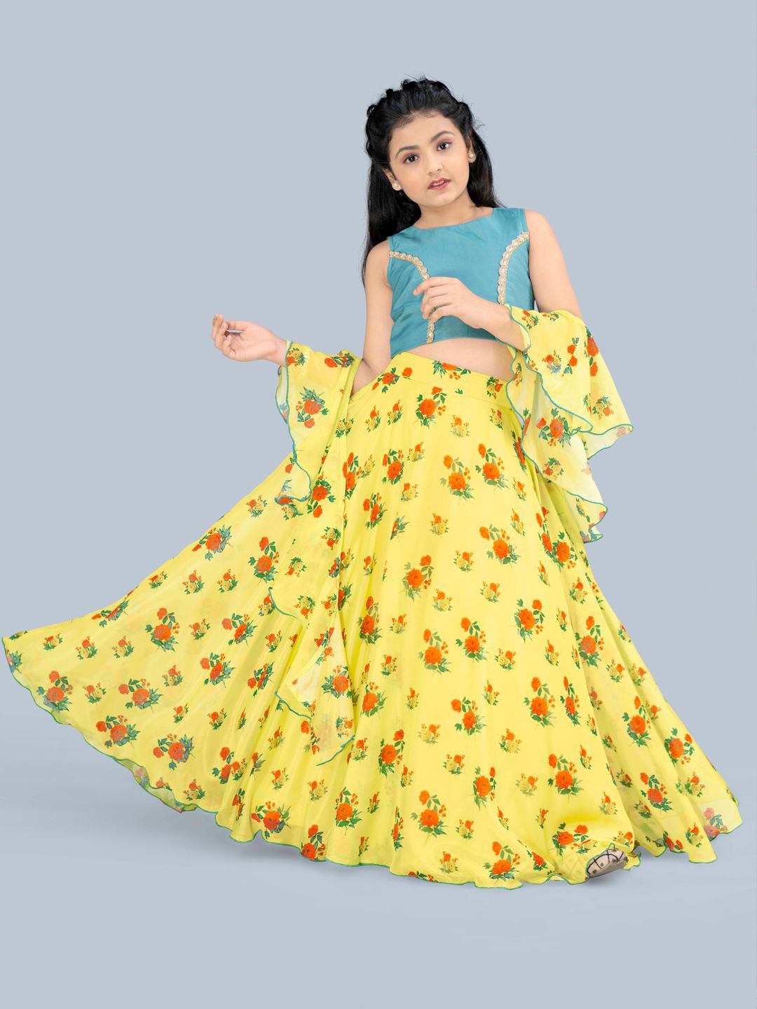 FASHION DREAM Girls Floral Printed Silk Ready to Wear Lehenga & Blouse With Dupatta, Yellow
FASHION DREAM Girls Floral Printed Silk Ready to Wear Lehenga & Blouse With Dupatta, Yellow