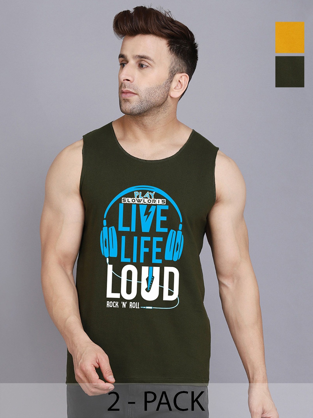 SLOWLORIS Men Pack Of 2 Typography Printed Round Neck Cotton Slim Fit T-Shirts, Olive
SLOWLORIS Men Pack Of 2 Typography Printed Round Neck Cotton Slim Fit T-Shirts, Olive